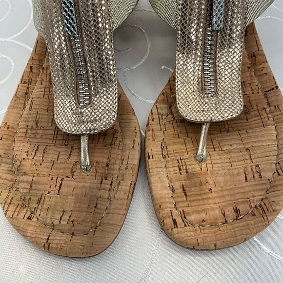 Donald J Pliner Gold Snake Print Leather Cork Wedge Sandals 6M Dori - Picture 2 of 9